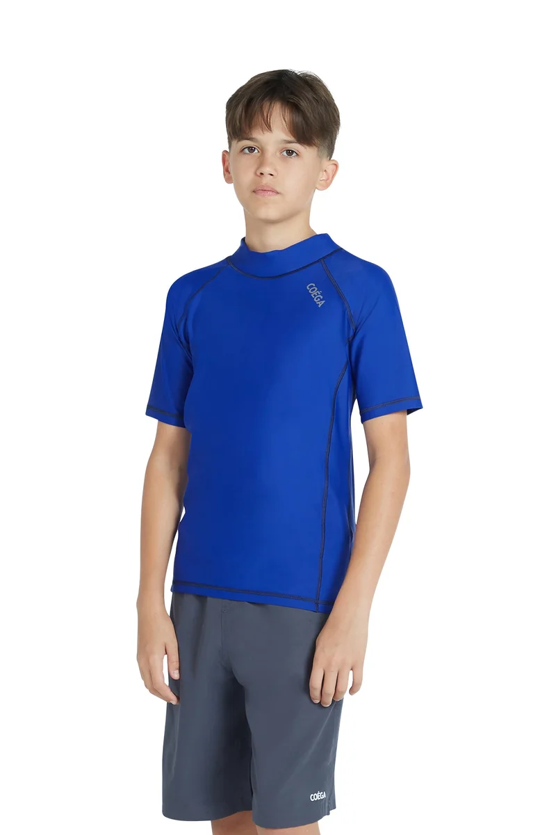 COEGA  Boys Youth Rashguard Short Sleeve - Grey Blue Stripes